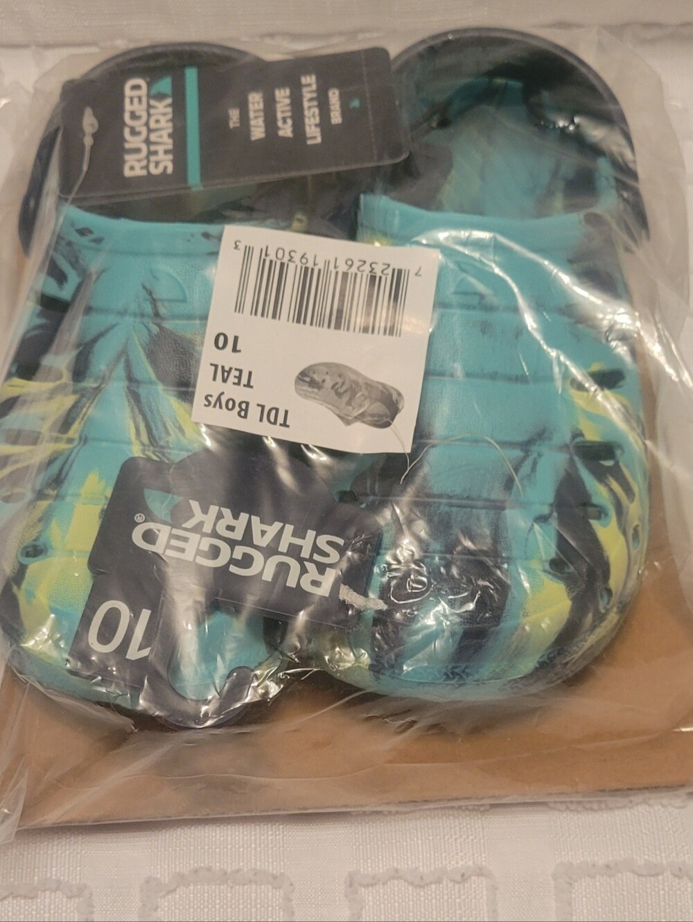 Rugged Shark Kids' Aqua Water Shoes in Teal and Yellow Toddler Sz 10